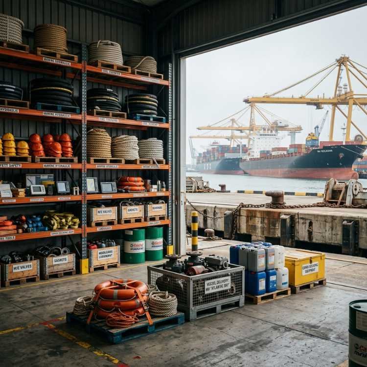 Cargo ship loaded with shipping containers.