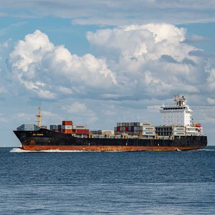Cargo operations and container lifting at sea.